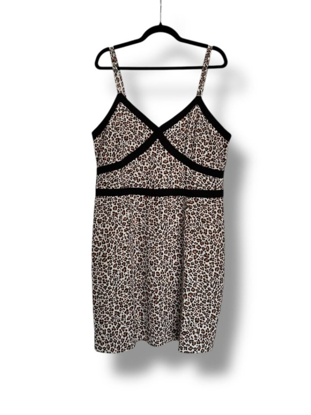 Bebe Leopard Safari Animal Print Mini Slip Party Dress 16 Black V Neck Cheetah
